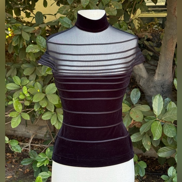 Vintage Tadashi velvet and mesh bodycon top - size XS - Picture 1 of 4